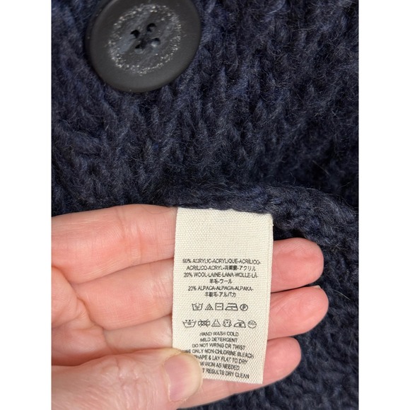 Free People Alpaca Wool Blend Navy Double‎ Breasted Duster Cardigan S Open Knit - Picture 8 of 10